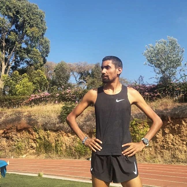 Charan Singh on the track during a Kenya altitude training block