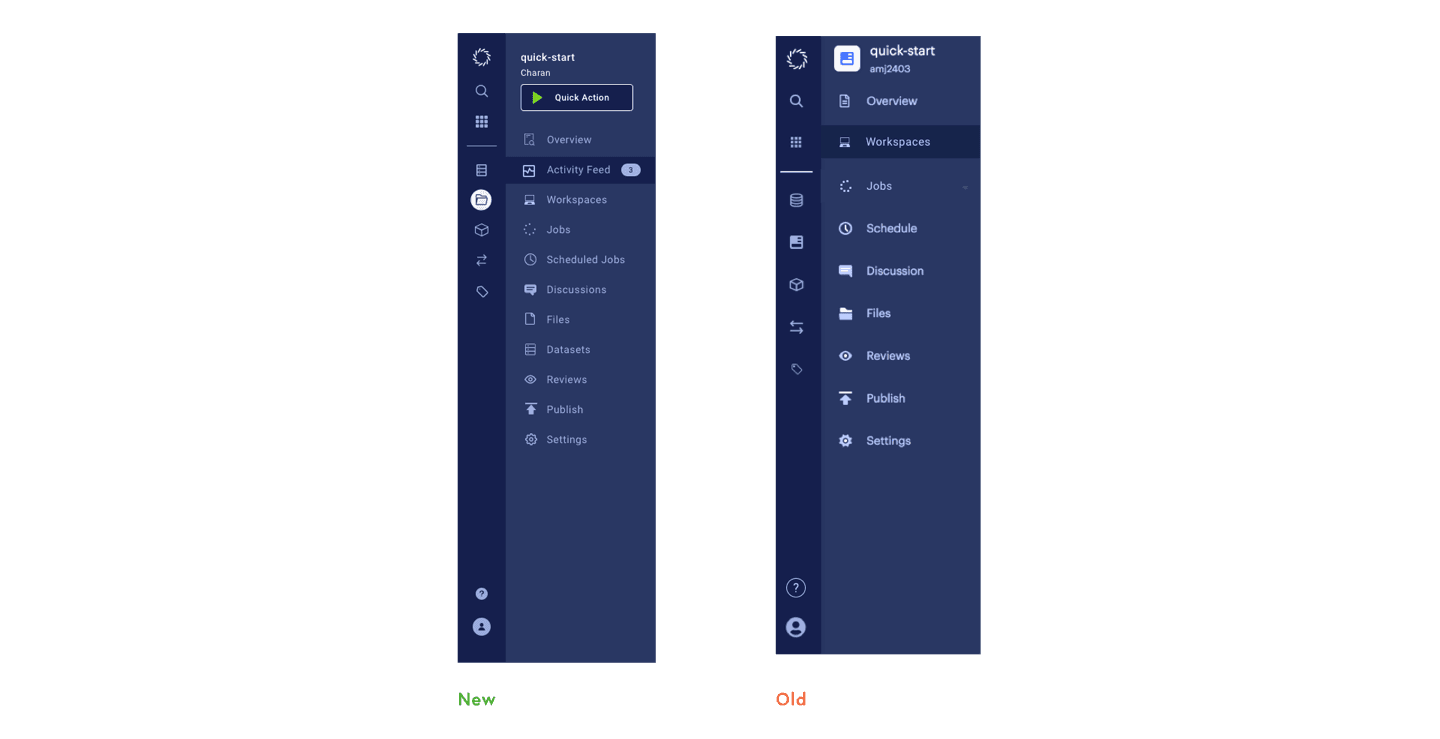 Domino's left navigation panel before and after the redesign, side by side