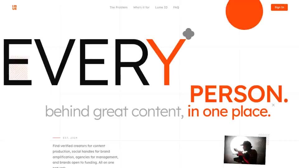 A Lume creator profile hero: name, location, channel counts and a lifetime-impact stats strip