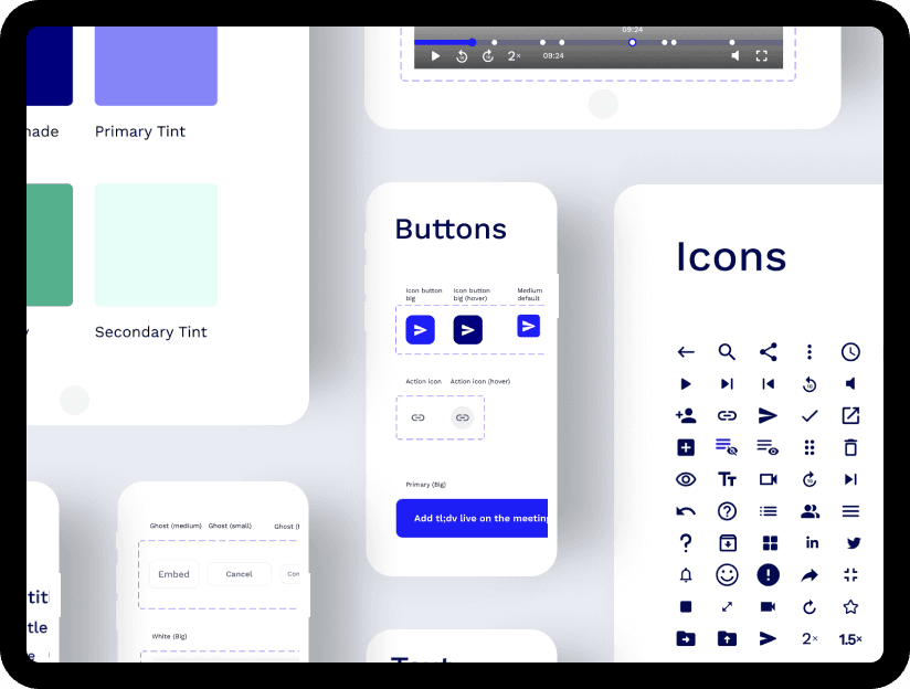 The tl;dv design system: colour tints, button states and an icon set