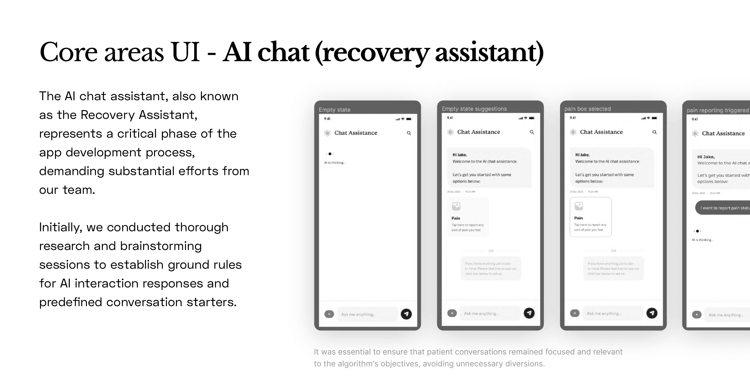 The AI recovery assistant: empty states, suggestions and bounded, on-topic responses