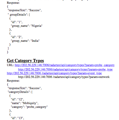 The JSON script for one of the APIs